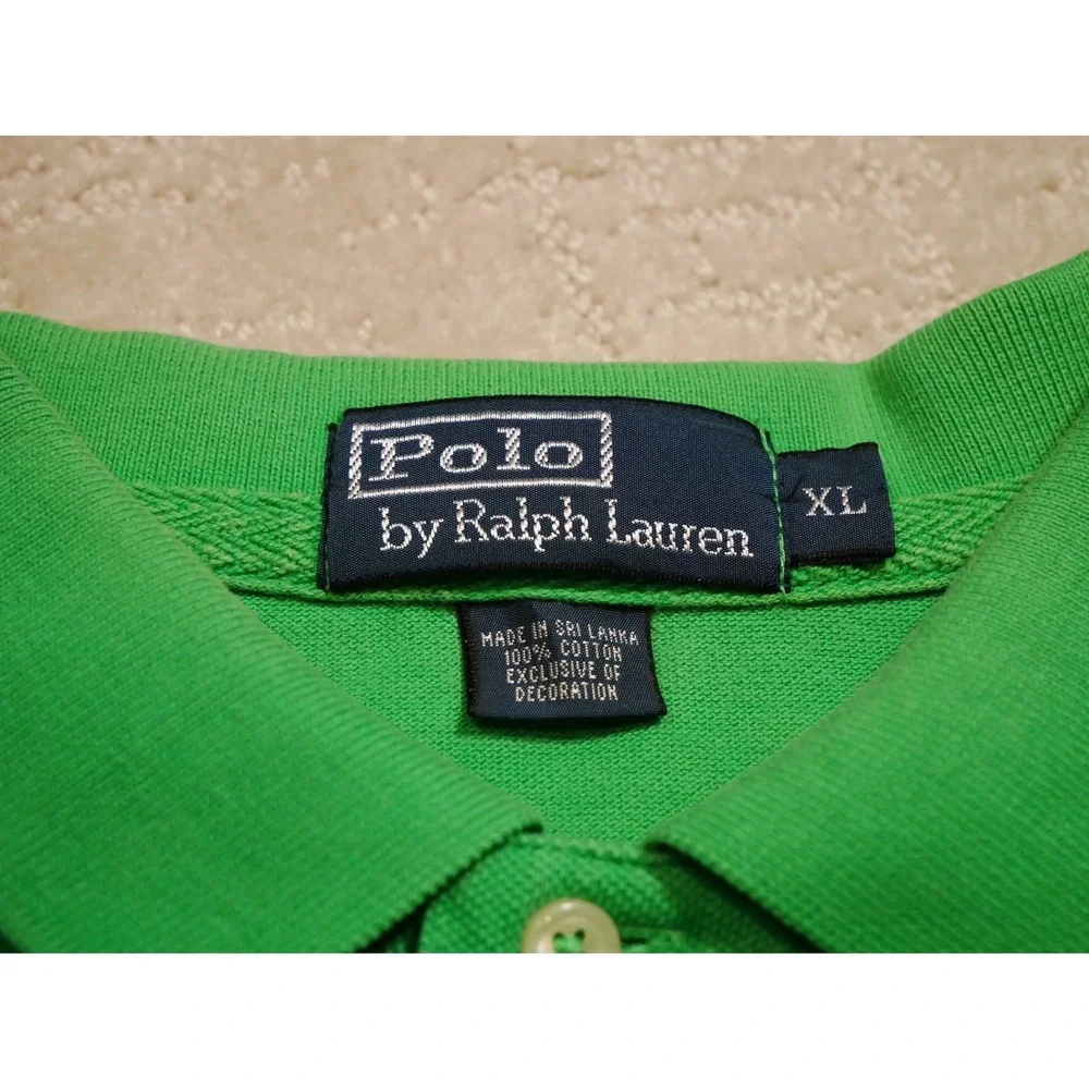 Vintage Polo Ralph Lauren Men XL Big Pony Polo Shirt Green Blue Short‎ Sleeve